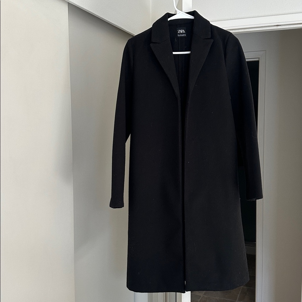 Zara womens long black coat